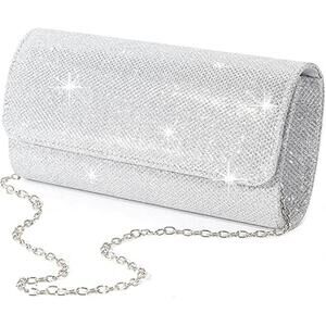 lovyoCoCo Silver Glitter Evening Bag Clutch Purses Sparkling Party Handbag